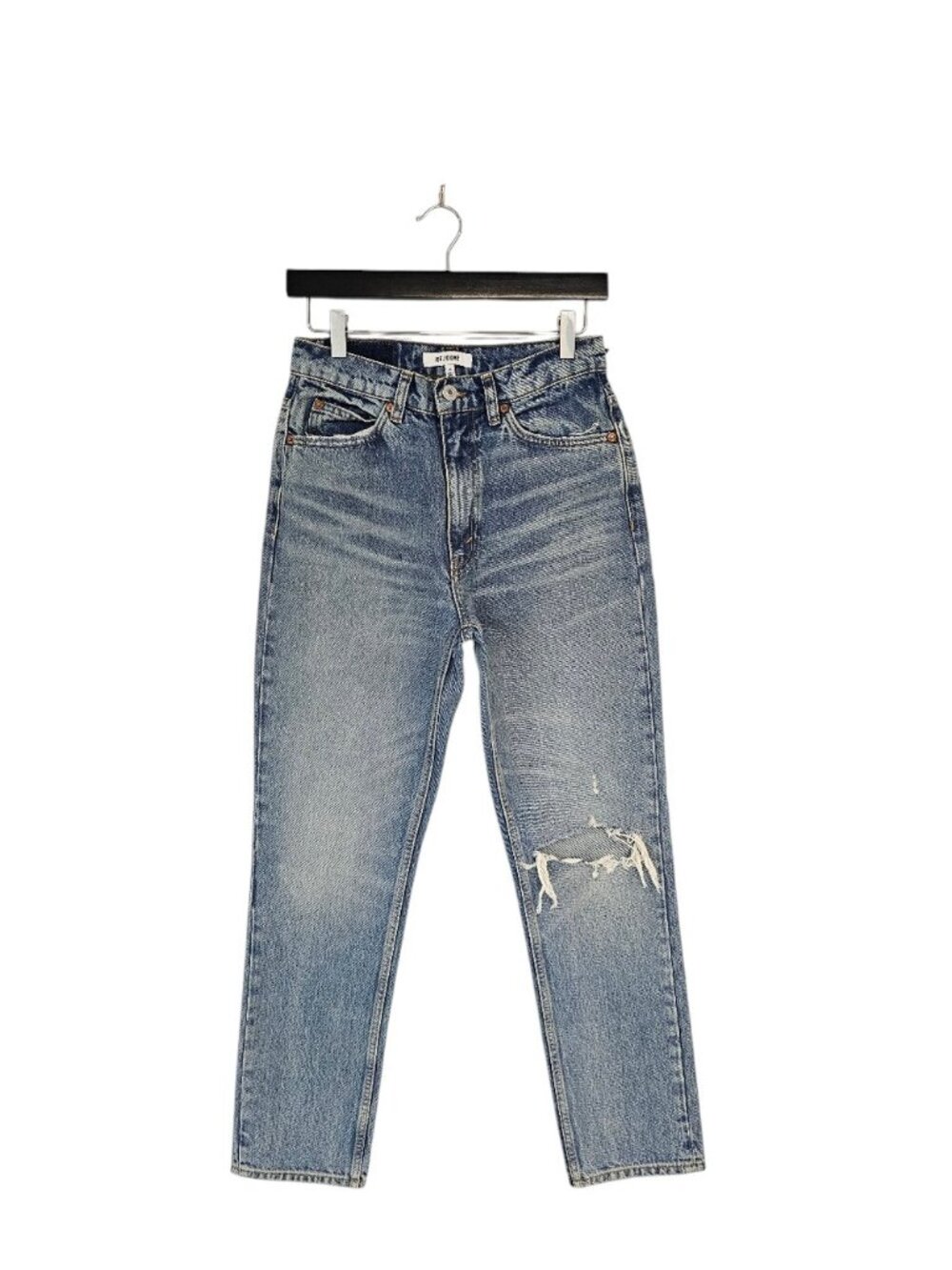 Re/Done 70s High Waist‎ Straight Leg Distressed Blue Jeans 26 NWT